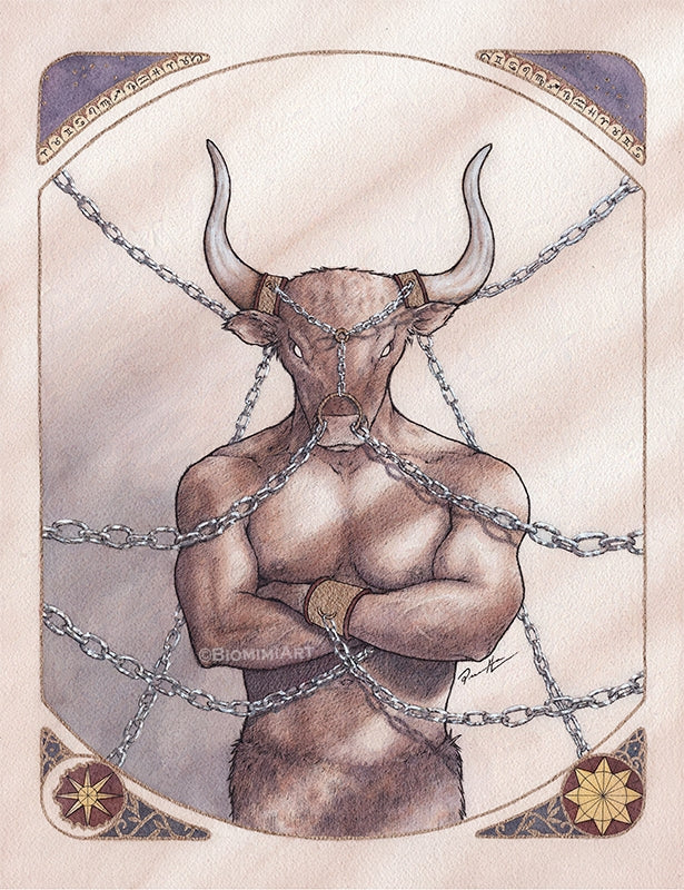 Art Print of Taurus from my Western Zodiac series. The resilient Taurus stands there unfazed by the chains and obstacles in this way.