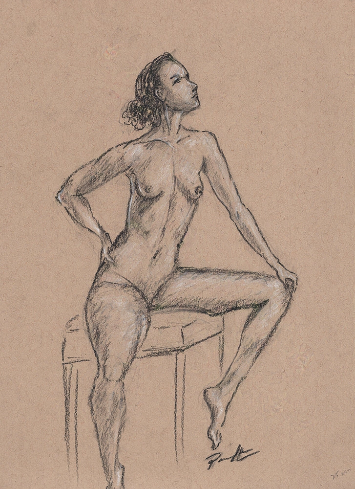 Sitting Nude Figure Drawing - Original