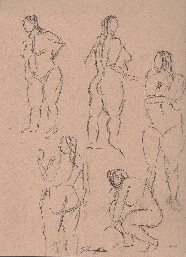 Charcoal sketch of nude figures. One of a kind original drawing. 1 min poses.
