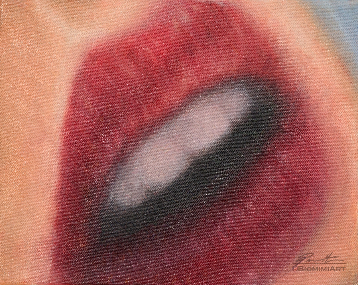 Red lips painting done in acrylic on canvas.