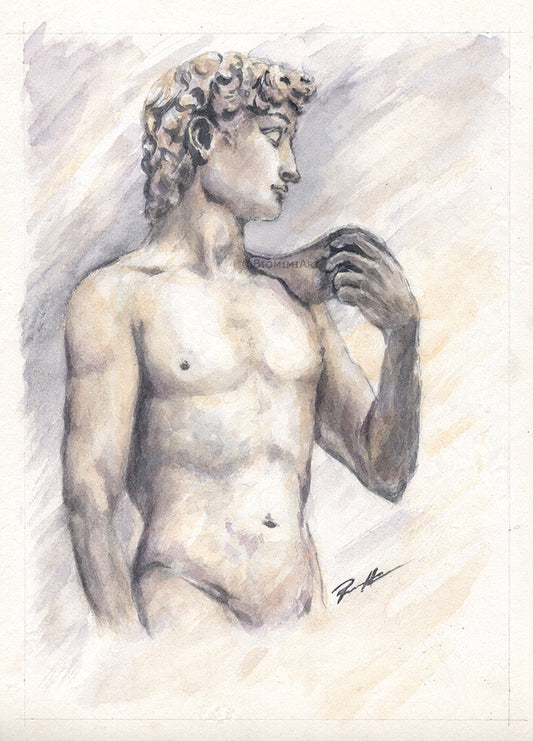 Original watercolor painting based off the Statue of David.