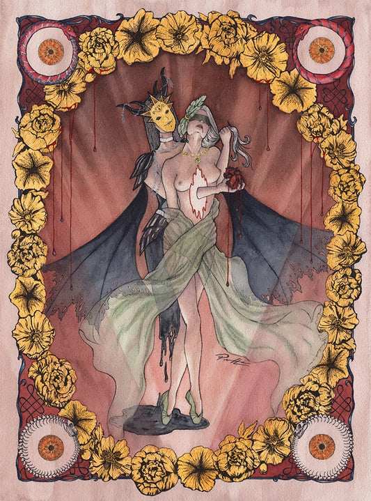 Envy Seven Deadly Sins painted with ink and watercolor in art nouveau style.
