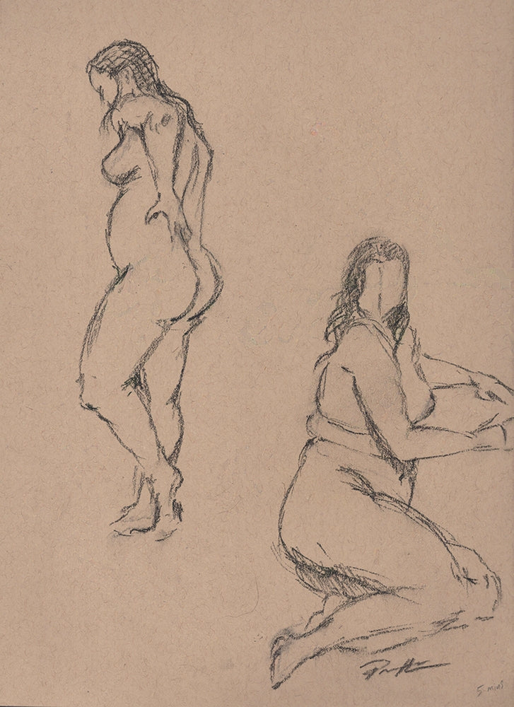 Charcoal sketch of nude studies. One of a kind original drawings.