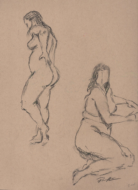 Charcoal sketch of nude studies. One of a kind original drawings.