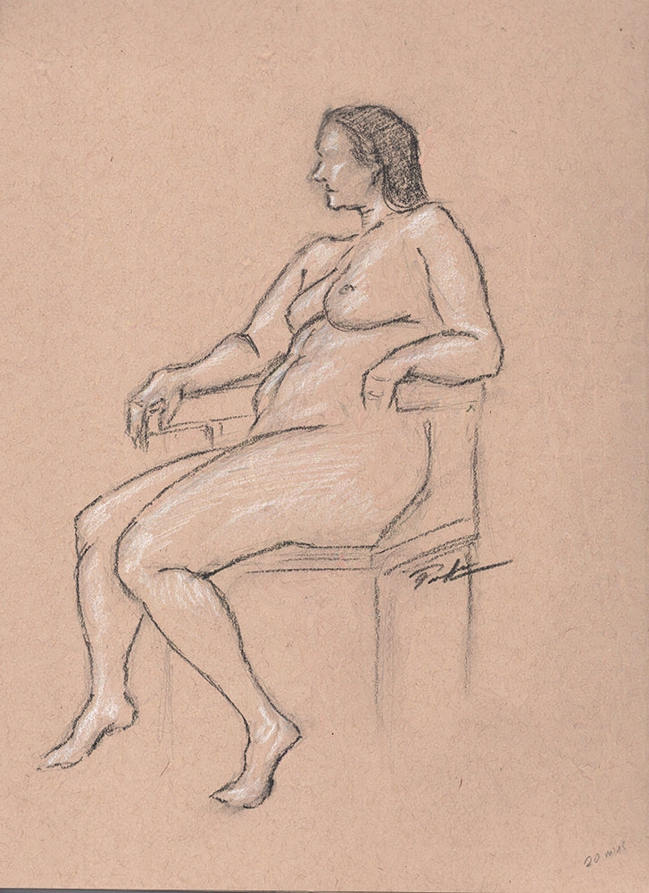 Sketch of nude seated female done in charcoal. One of a kind original.