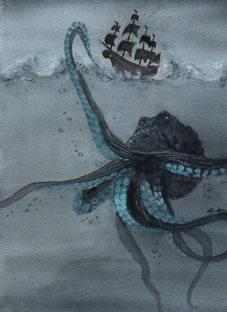 Kraken Watercolor Painting - Original