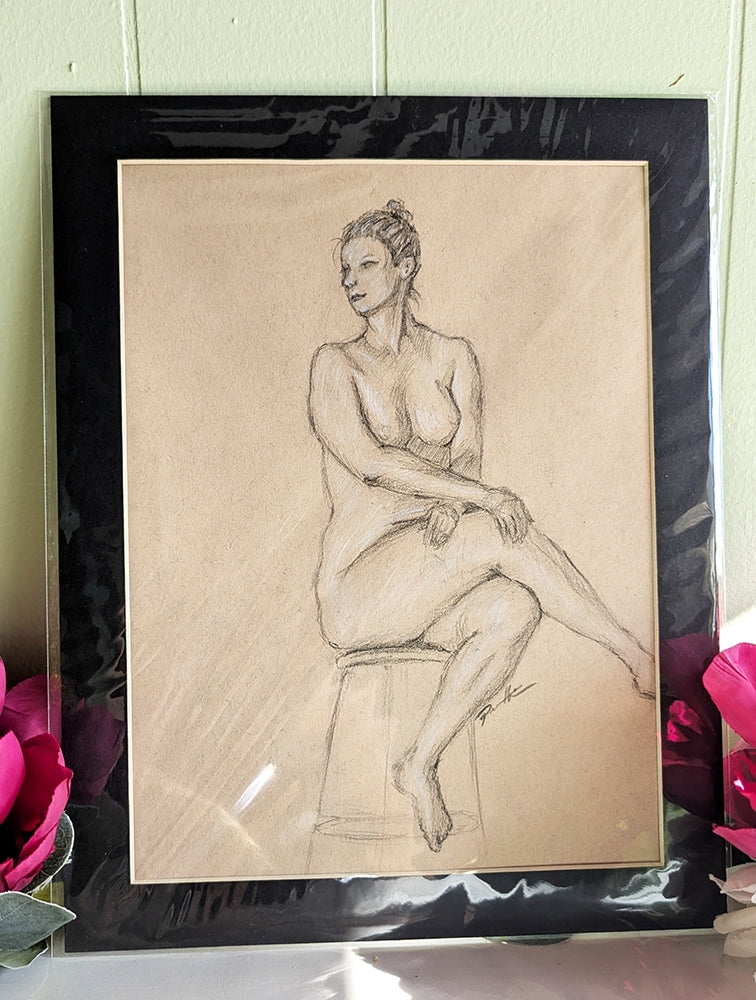 Seated Nude Figure Drawing - Original