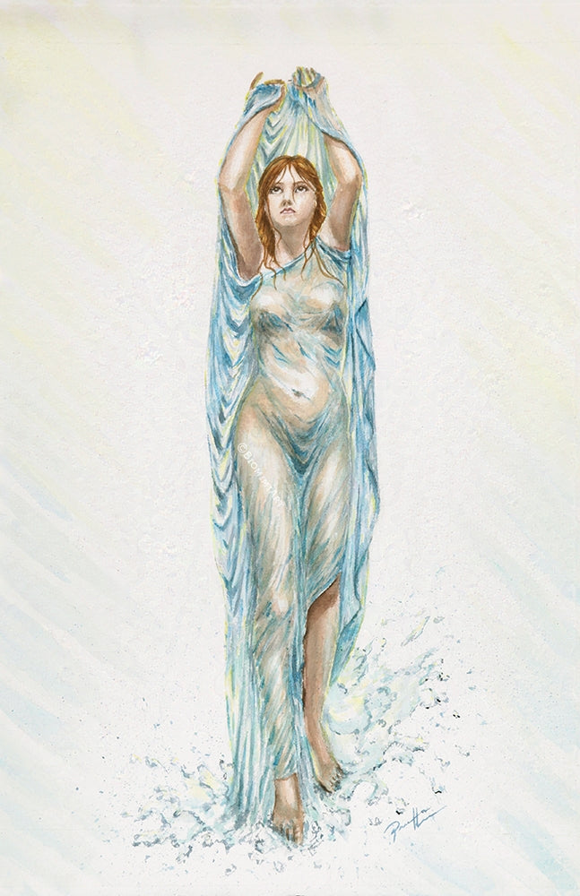 Painting based off the white marble statue of Undine by Chauncey Bradley Ives. I was so moved by the statue and the story, that I attempted to depict her in watercolor.